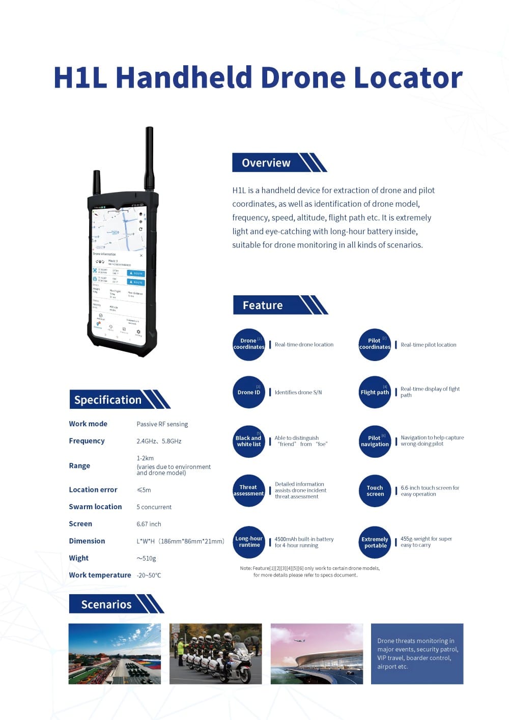 H1L Handheld Drone Locator specifications